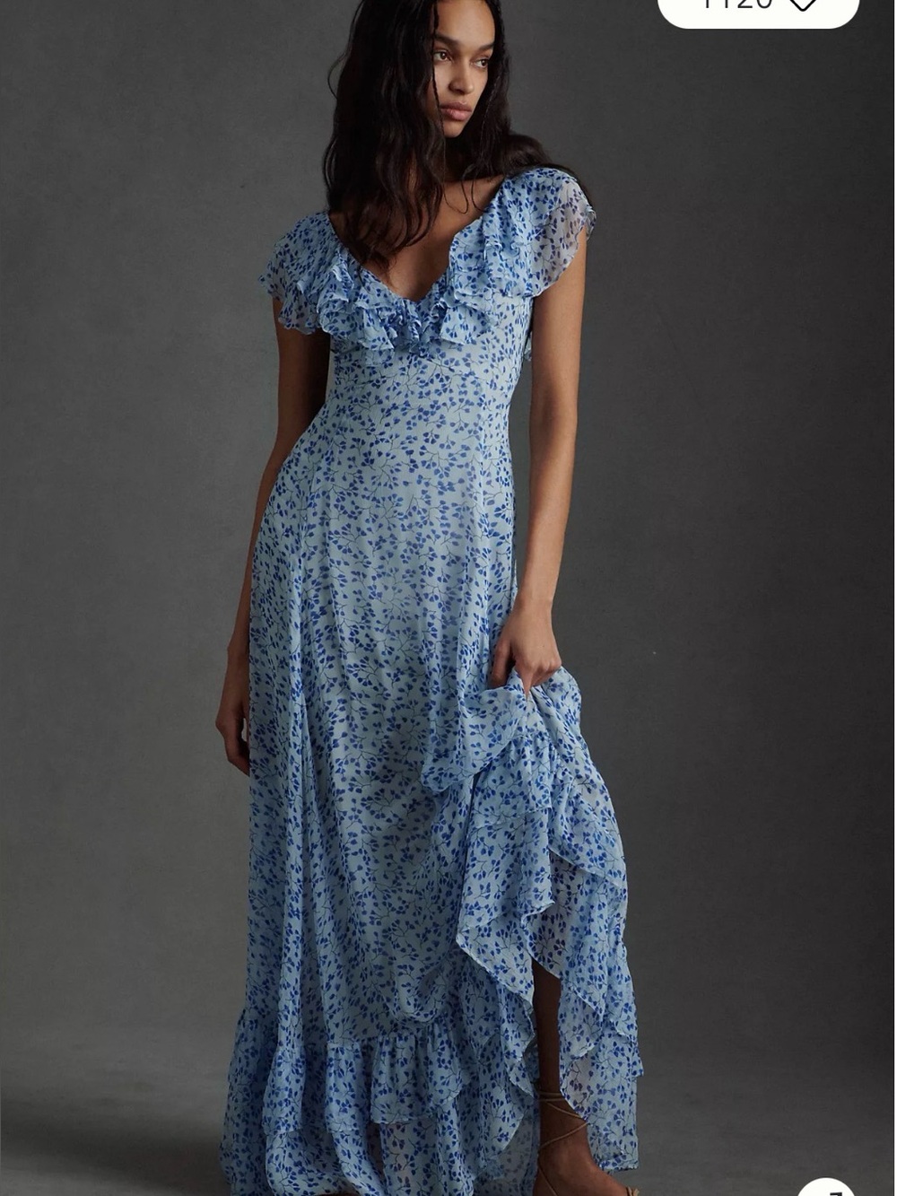 Sachin & Babi Ivy Chiffon Flutter-Sleeve Ruffled V-Neck Gown Sz 4